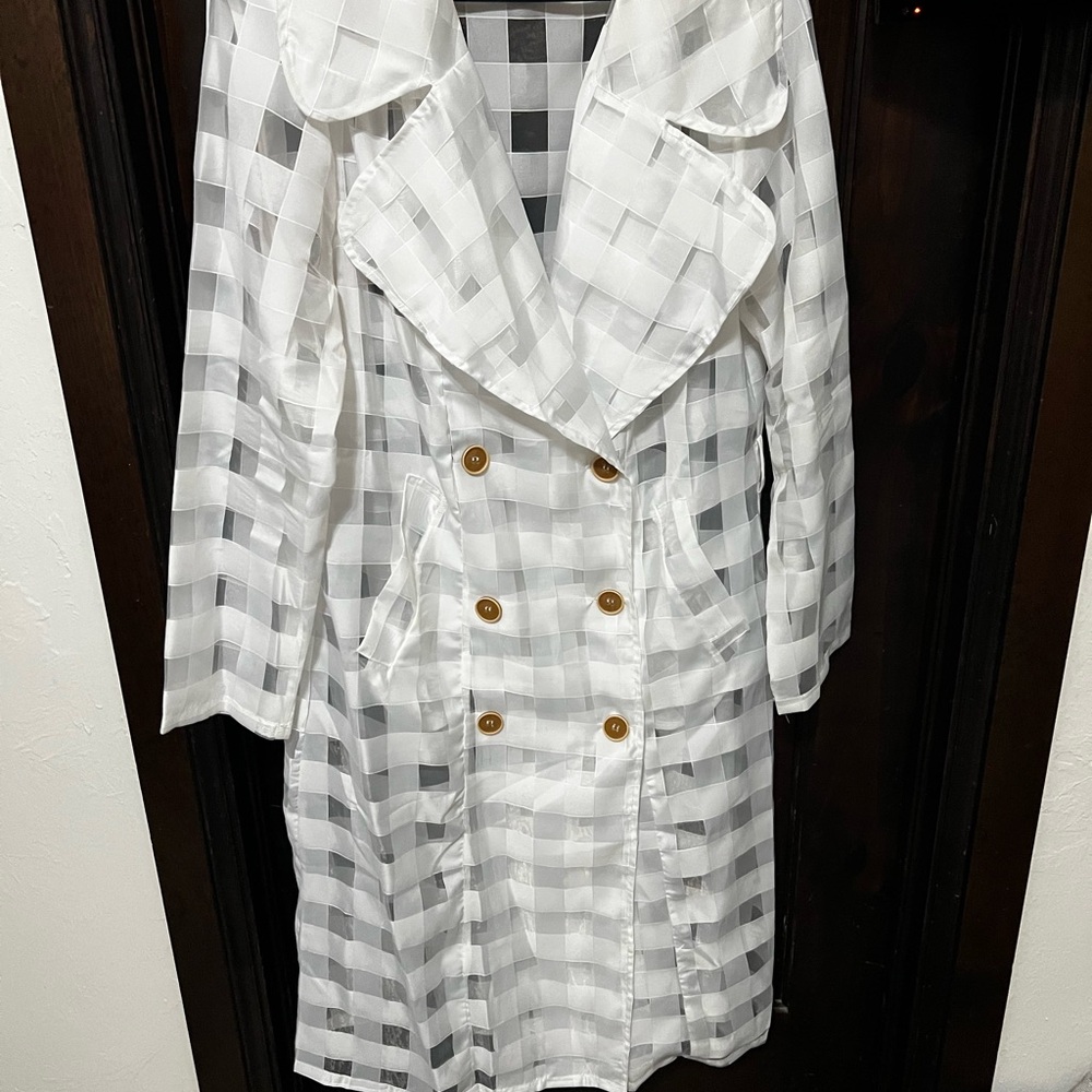 White Checkered Trench Coat